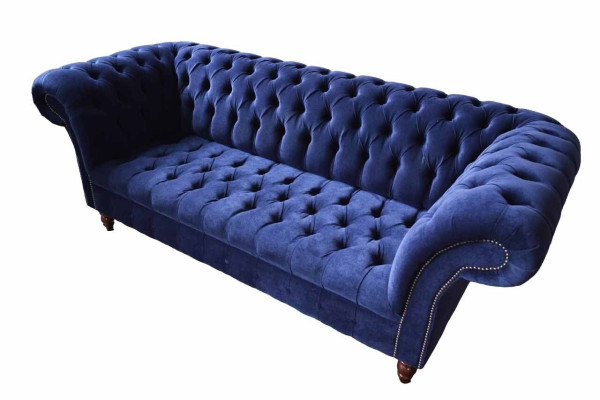 Chesterfield Design Luxury Upholstery Sofa Couch 3 Seat Blue Textile new