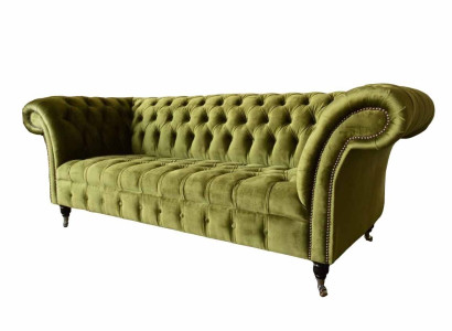 Design Chesterfield Sofa 3 Seater Green Couch Upholstery Sofas Living room