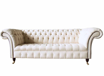 Chesterfield Sofa 3 Seater Designer Pink Couches Fabric Upholstery Textile