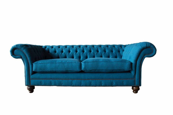 Chesterfield Sofa 3 Seater Couch Upholstery Sofas Fabric Living room Blue Textile