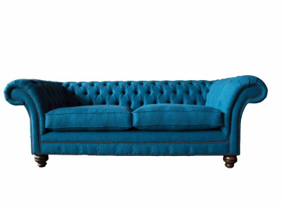 Chesterfield Sofa 3 Seater Couch Upholstery Sofas Fabric Living room Blue Textile