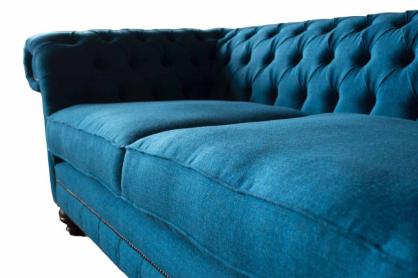 Chesterfield Sofa 3 Seater Couch Upholstery Sofas Fabric Living room Blue Textile