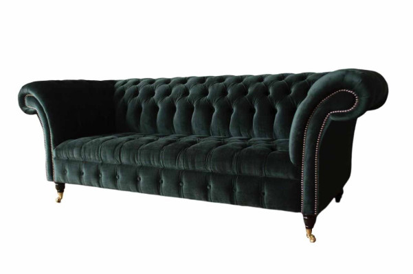 Chesterfield Sofa Design Couch 3 Seater Upholstery Fabric Upholstery Green new