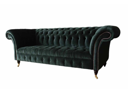 Chesterfield Sofa Design Couch 3 Seater Upholstery Fabric Upholstery Green new