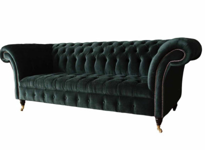 Chesterfield Sofa Design Couch 3 Seater Upholstery Fabric Upholstery Green new