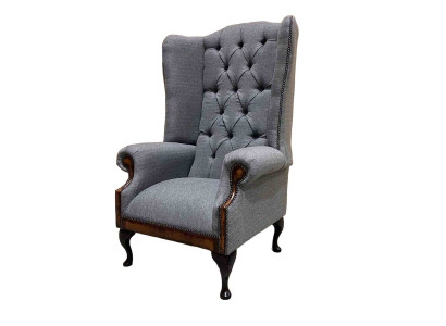 Wing Chair Chesterfield Armchair Couch 1 Seater Gray Fabric Textile new