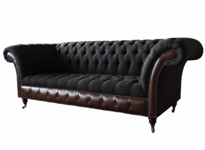 Chesterfield 3 Seater Sofa Couch Leather Upholstery Seat Fabric Black new