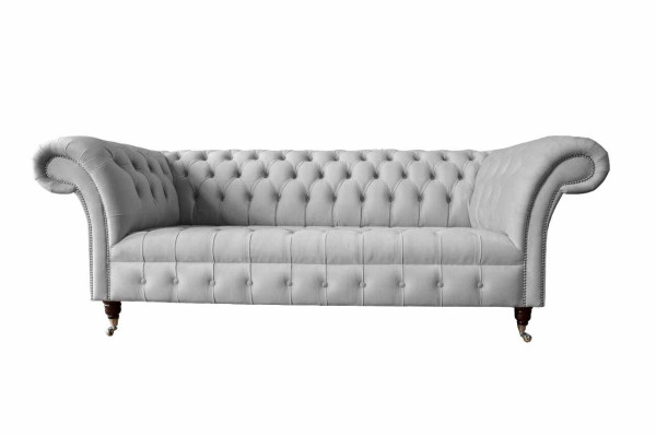 Chesterfield Textile Sofa Couch 3 Seater Upholstery Seat Gray Sofas Big new