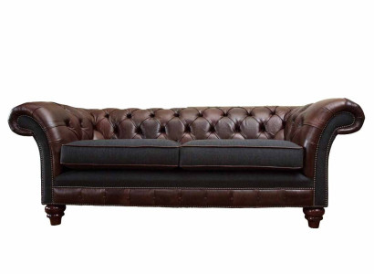 Brown Chesterfield English Classic R Style Sofa Couch 3 Seat Upholstery 230cm