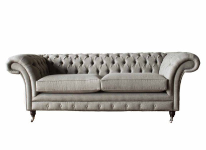 English Chesterfield Sofa Couch Office Furniture Three Seat Velvet 230cm Brown