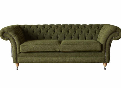 English Chesterfield Sofa Couch Office Furniture Three Seat Velvet 230cm Green
