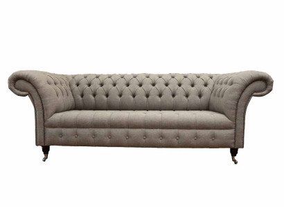 Beige Chesterfield English Classic R Style Sofa Couch 3 Seat Upholstery 230cm