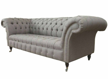Chesterfield 3 Seater Upholstery Couch Sofa Couches Textile Modern Style Gray