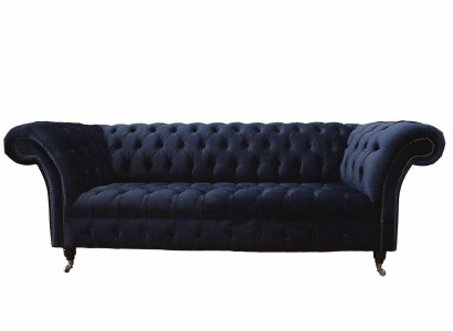 Luxury Sofa Three Seater Blue Fabric Textile Style Couch Sofas Couches Furniture