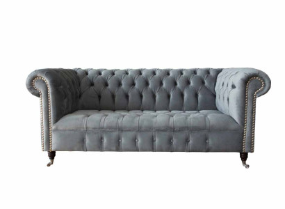 Sofa 3 Seat Textile Sofas Couch Upholstery Chesterfield Couches Gray Three Seater