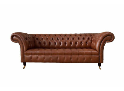 Chesterfield Sofa 3 Seater Brown Modern Upholstery Leather Living room Design