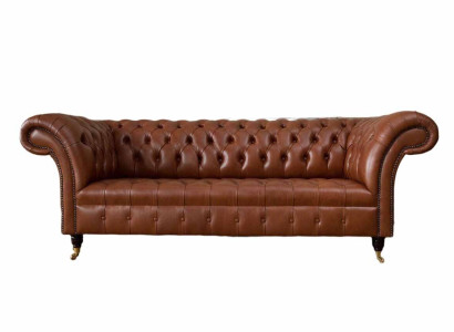 Chesterfield Sofa 3 Seater Brown Modern Upholstery Leather Living room Design