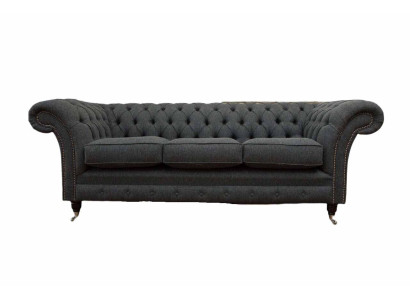 Chesterfield Textile Upholstery Design Sofa Luxury Couch Gray Sofa 3 Seater