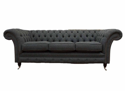 Chesterfield Textile Upholstery Design Sofa Luxury Couch Gray Sofa 3 Seater