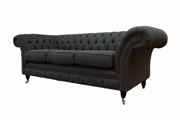 Chesterfield Textile Upholstery Design Sofa Luxury Couch Gray Sofa 3 Seater
