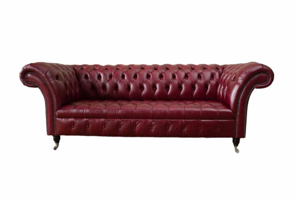 Chesterfield 3 Seater Leather Couch Upholstery Luxury Brown Sofa Furniture 230cm