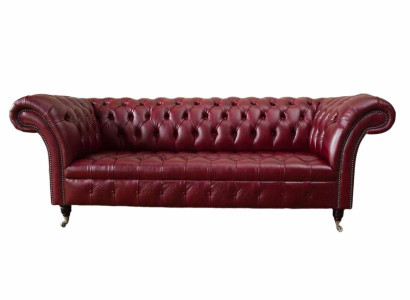 Chesterfield 3 Seater Leather Couch Upholstery Luxury Brown Sofa Furniture 230cm