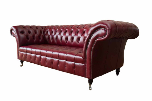 Chesterfield 3 Seater Leather Couch Upholstery Luxury Brown Sofa Furniture 230cm