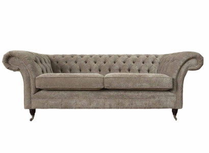 Three Seater Chesterfield Sofa 3 Seat Sofas Gray Fabric Living room Luxury