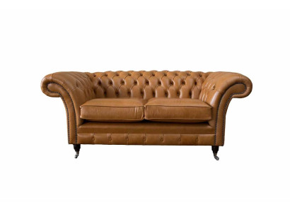 Chesterfield Two-seater Sofa 2 Seat Sofas Upholstery Seat Leather Couch Brown