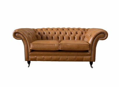Chesterfield Two-seater Sofa 2 Seat Sofas Upholstery Seat Leather Couch Brown
