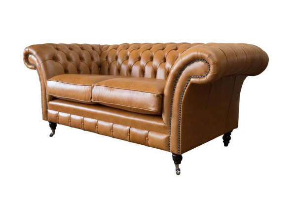 Chesterfield Two-seater Sofa 2 Seat Sofas Upholstery Seat Leather Couch Brown