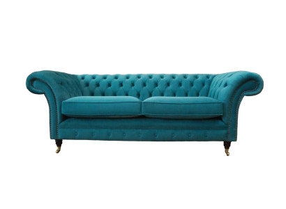Chesterfield Three Seater Blue Fabric Living room Design Upholstery Sofa