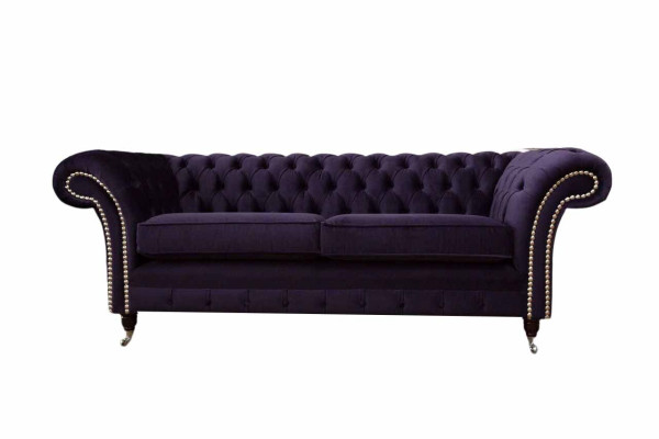 Chesterfield English Classic R Style Sofa Couch 3 Seat Upholstery Purple 230cm