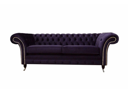 Chesterfield English Classic R Style Sofa Couch 3 Seat Upholstery Purple 230cm