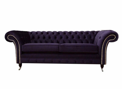Chesterfield English Classic R Style Sofa Couch 3 Seat Upholstery Purple 230cm