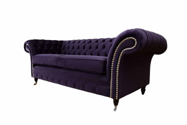 Chesterfield English Classic R Style Sofa Couch 3 Seat Upholstery Purple 230cm