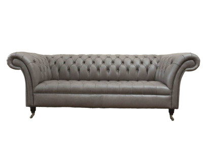 Gray Chesterfield English Classic R Style Sofa Couch 3 Seat Upholstery 230cm