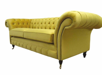 Textile 3 Seater Blue Fabric Design Couch Upholstery 230cm Sofa Chesterfield