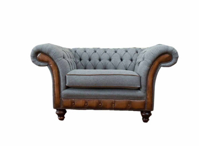 Armchair Design Relax Textile Lounge Luxury Gray Upholstery Seater Chesterfield