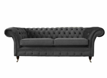 Design Chesterfield Sofa 3 Seater Gray Couch Upholstery Sofas Living room