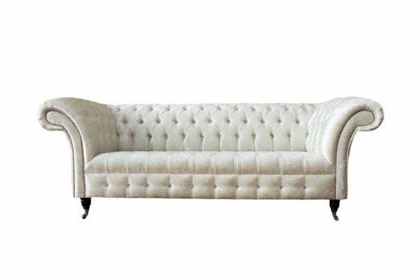 Three Seater White Fabric Living room Design Couches Sofa Chesterfield Couch