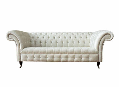 Three Seater White Fabric Living room Design Couches Sofa Chesterfield Couch