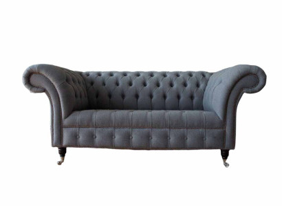 English Chesterfield Office Seat Furniture Furnishings Sofa Couch 2 Seat Textile