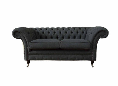 Chesterfield Sofa 2 Seater Couch Upholstery Fabric Couches Gray Textile new