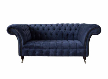 Chesterfield Design Sofa Couch 2 Seater Upholstery Blue Sofas Couches new