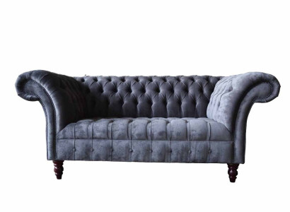 Sofa 2 Seater Couch Design Upholstery Textile Fabric Gray Chesterfield new