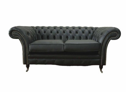 Sofa Luxury Textile Chesterfield Couch Sofas Upholstery 2 Seater Black Leather