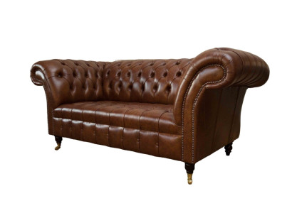 Luxury Sofa 2 Seater Sofas Brown Leather Design Furniture Style Upholstery new