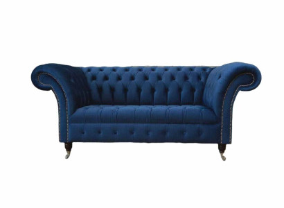English Chesterfield Office Seat Furniture Furnishings Sofa Couch 2 Seat RoyalBlue