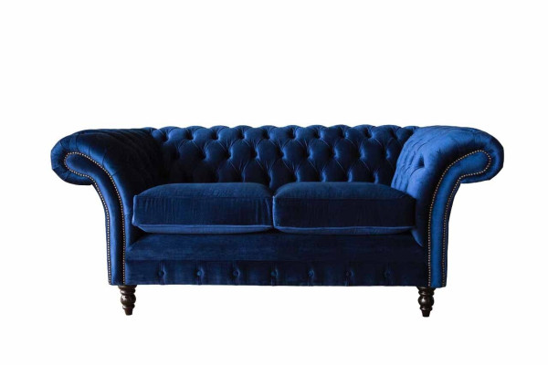 Chesterfield Office Seat Furniture Furnishings Sofa Couch 2 Seat Textile Blue e